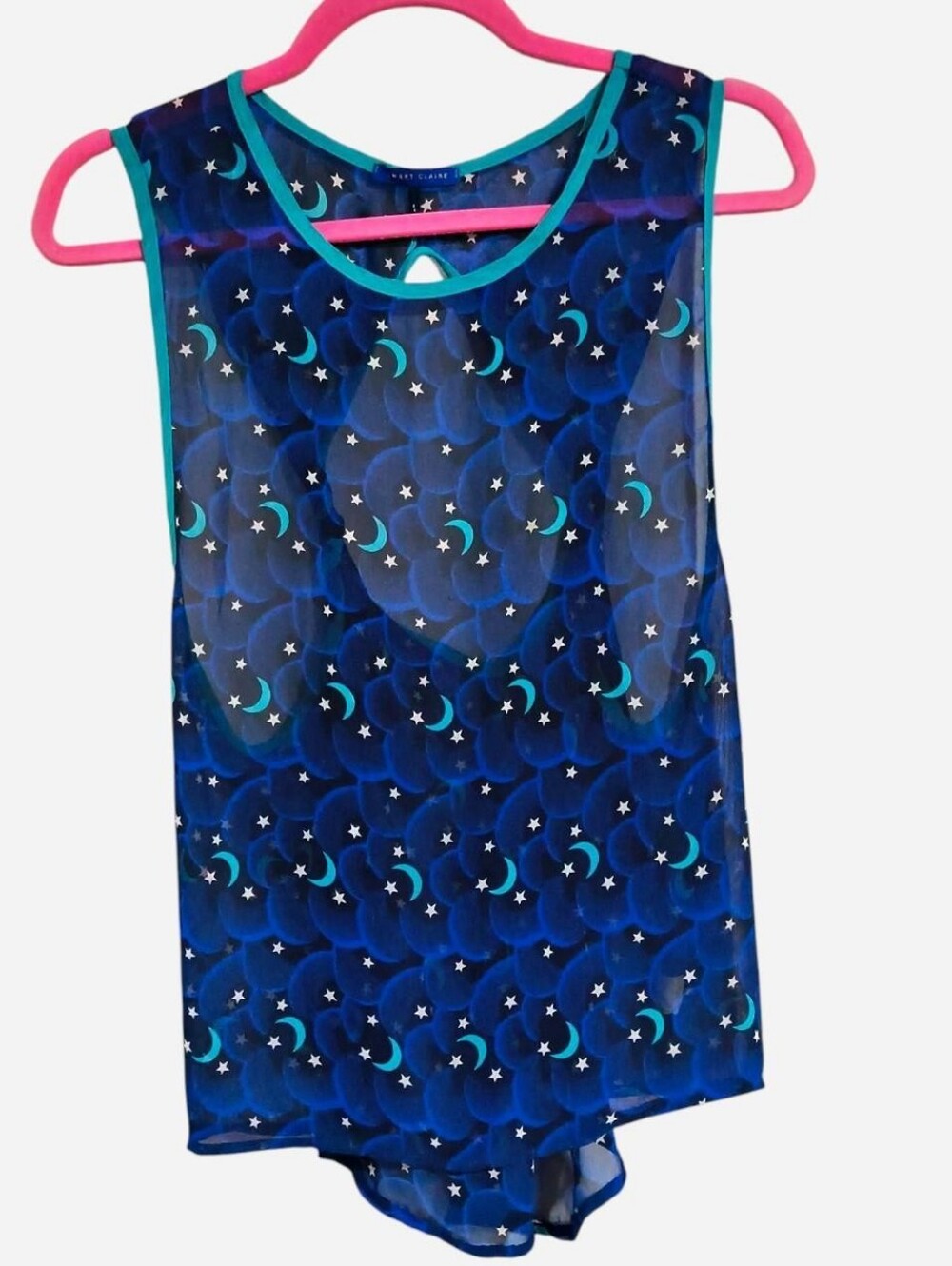 Blue Sweet Claire sheer mesh moon and star celestial Y2K vintage pajama tank top